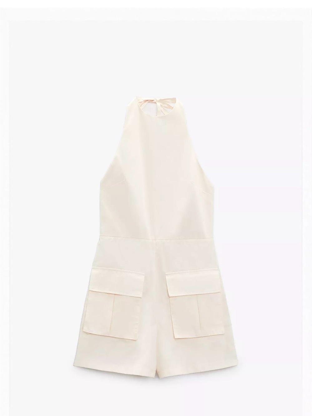 Zara Cream Halter Neck Romper with Front Pockets